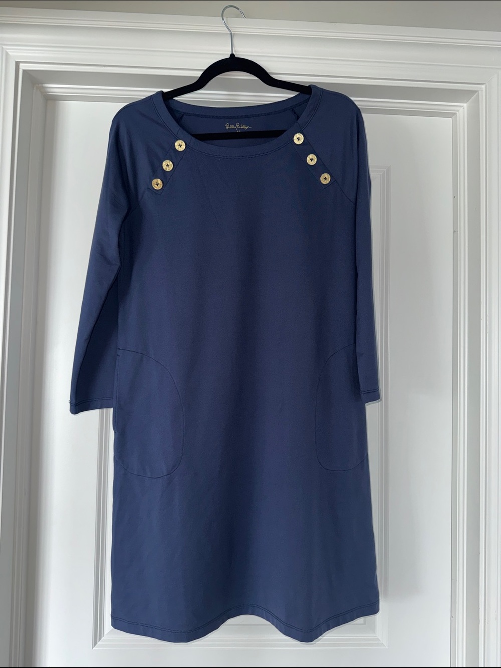 Lilly Pulitzer Navy Shift Dress with Gold Shoulder Buttons
